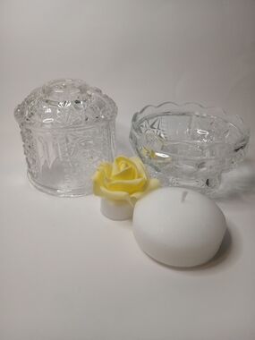 Star Barn  Fairy Lamp Clear Glass  Set with White Candle and Yellow Rose